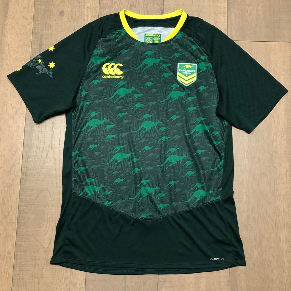 Canterbury Australian Kangaroos Jersey Tee Mens Size L Green Rugby Short Sleeve